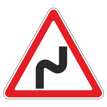 Дорожный знак 1.12.1 «Опасные повороты с первым поворотом направо» (металл 0,8 мм, I типоразмер: сторона 700 мм, С/О пленка: тип Б высокоинтенсивная)